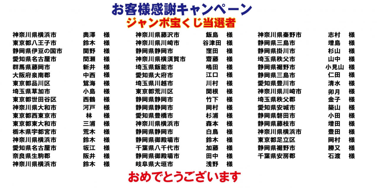 H30.春休み・ＧＷイベント夏のジャンボ当選者